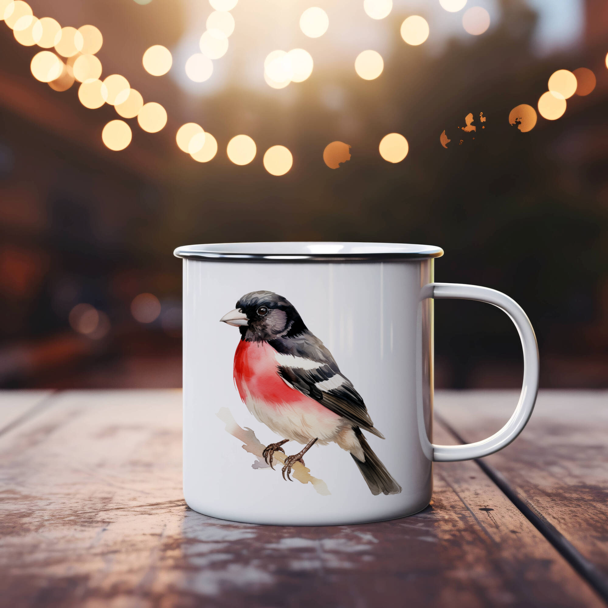 Bird Watching Mug, Rose Breasted Grosbeak Song Bird Camping Mug, 12oz Camping Mug, White Stainless Steel Cup with Handle