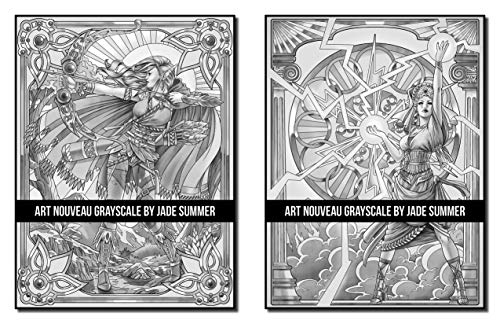 Art Nouveau Grayscale: An Adult Coloring Book with Fantasy Women, Mythical Creatures, and Detailed Designs for Relaxation (Grayscale Coloring Books)