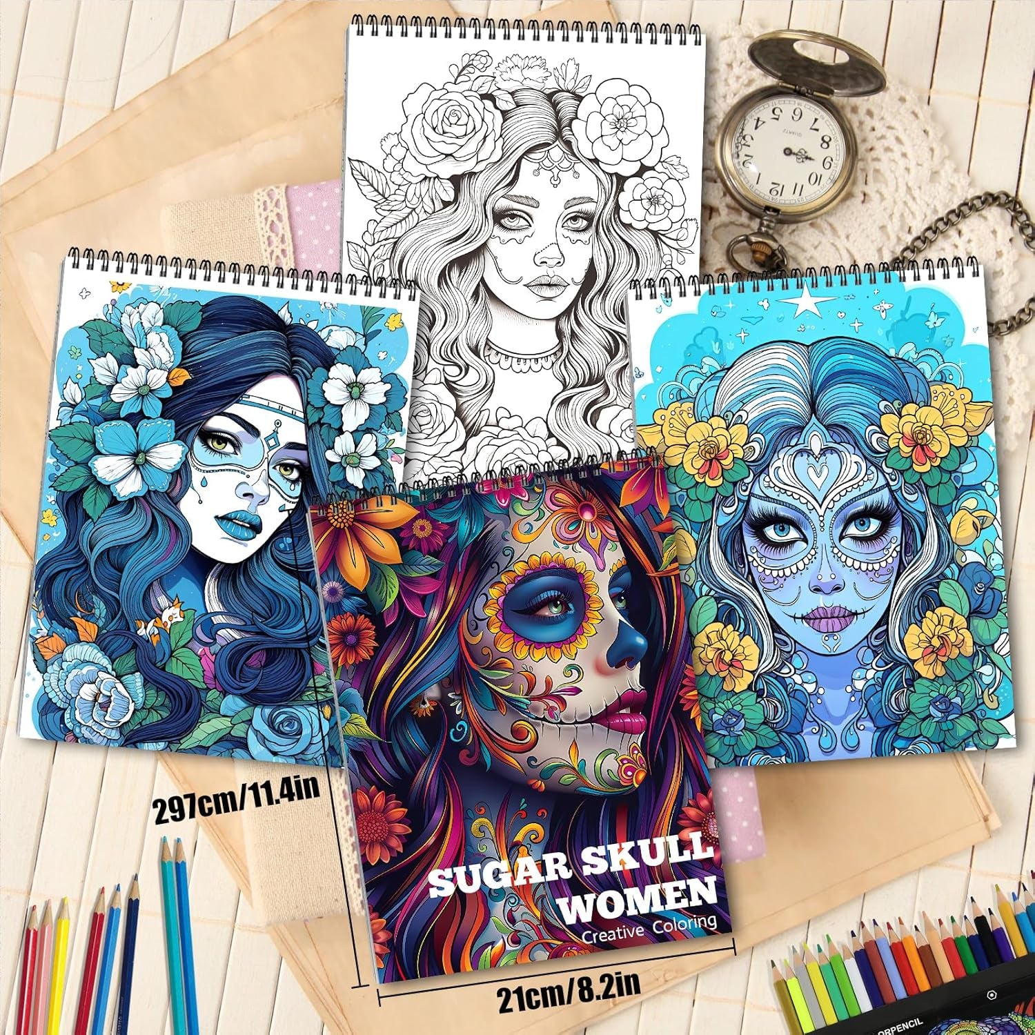 Sugar Skull Women Coloring Book for Adult Women Relaxation, Spiral Bound, Printed Single-Sided, Gifts Arts and Crafts for Women to Relax, Anxiety and Depression 24 Pages Coloring Book