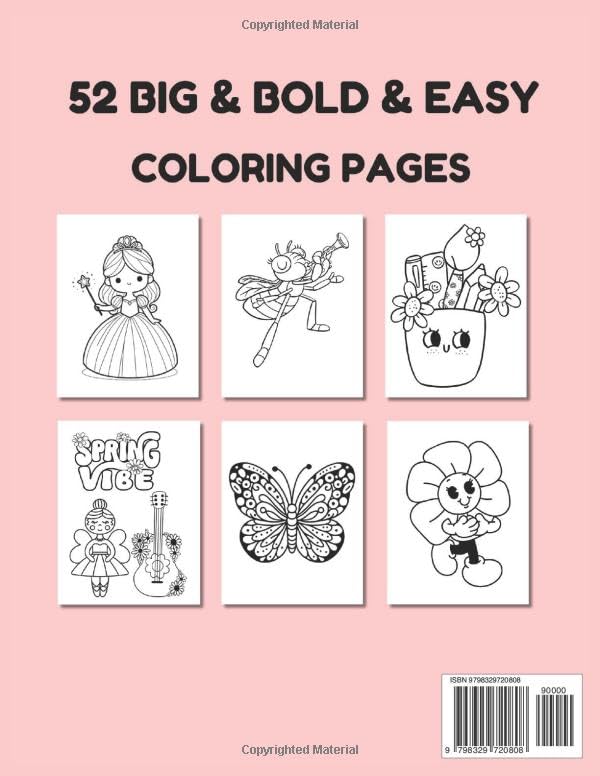 Cute & Groovy Bold and Easy Coloring Book: Simple and Big Designs for Relaxation Featuring Lovely Things (Bold & Easy Coloring) for Adults and Kids