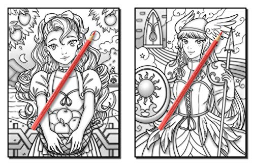 Kawaii Grayscale: An Adult Coloring Book with Beautiful Anime Portraits, Mythical Creatures, and Fantasy Scenes