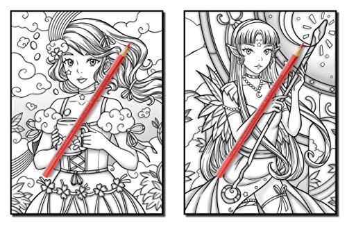 Kawaii Grayscale: An Adult Coloring Book with Beautiful Anime Portraits, Mythical Creatures, and Fantasy Scenes