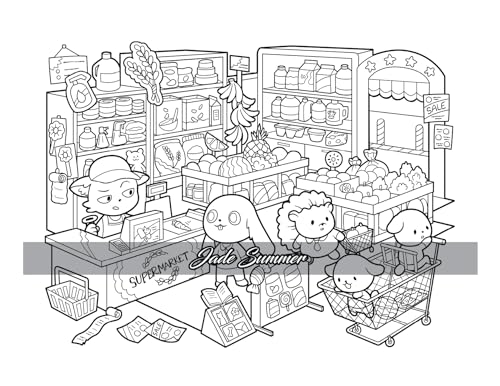 Kawaii Town: Coloring Book with Cute Animals, Tiny Buildings, and Playful Scenes for Stress Relief and Relaxation