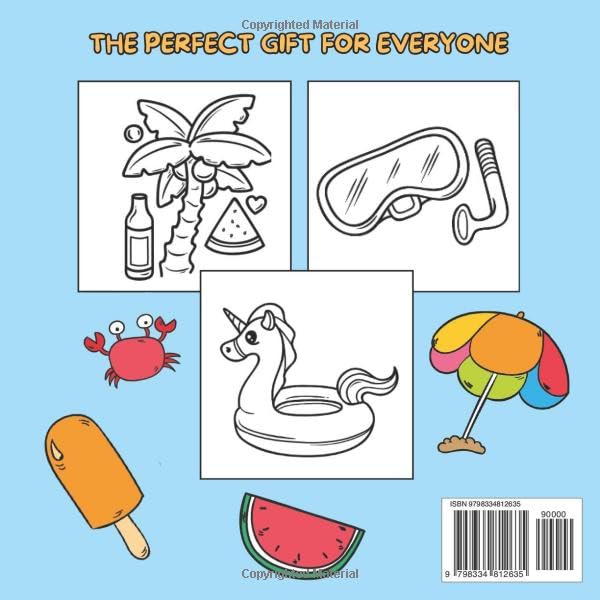 Summer Bold and Easy Coloring Book: 50+ Simple Large Print Beach Holiday and Vacation for Adults and Kids with Super Cute Illustrations of Beach Scenes, Food, Fruit, and More for Relaxation