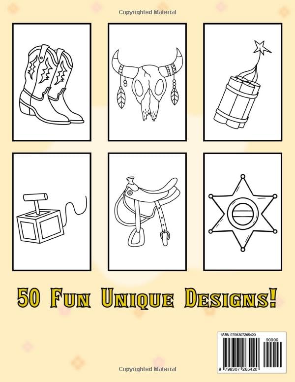 Wild West Coloring Book For Kids: 50 Bold and Easy Western Themed Designs | Hand-Drawn