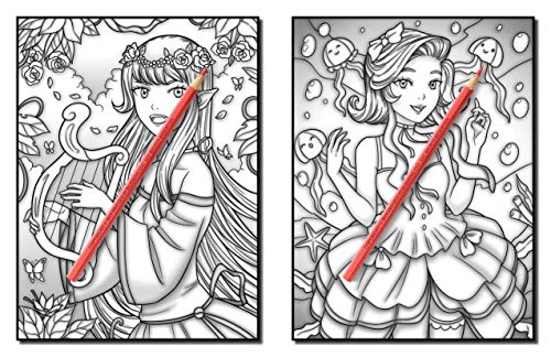 Kawaii Grayscale: An Adult Coloring Book with Beautiful Anime Portraits, Mythical Creatures, and Fantasy Scenes