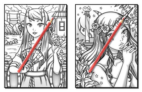 Kawaii Grayscale: An Adult Coloring Book with Beautiful Anime Portraits, Mythical Creatures, and Fantasy Scenes