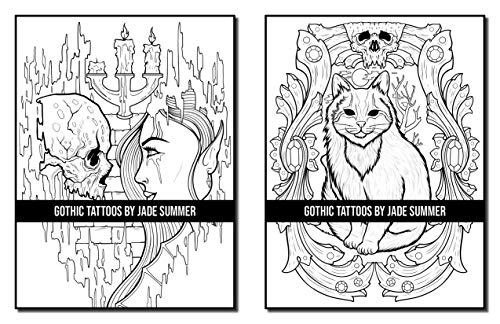 Gothic Tattoos: A Tattoo Coloring Book for Adults with Skulls, Animals, Flowers, and Dark Fantasy Scenes for Men and Women