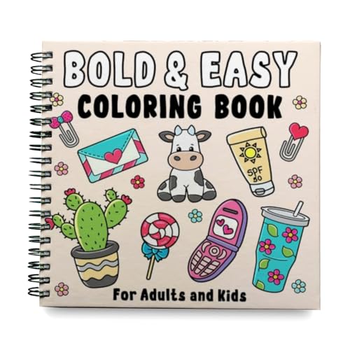 bold easy coloring book for adults and kids cute and simple designs of various objects with thick lines