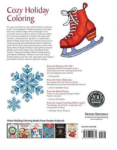 Merry & Bright Holiday Coloring Book (Design Originals) A Festive Christmas Coloring Wonderland of Snowmen, Ice Skates, and Quirky Critters on Perforated Pages that Resist Bleed Through