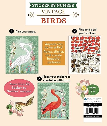 Brain Games - Sticker by Number - Vintage: Birds (28 Images to Sticker)