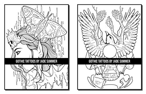 Gothic Tattoos: A Tattoo Coloring Book for Adults with Skulls, Animals, Flowers, and Dark Fantasy Scenes for Men and Women