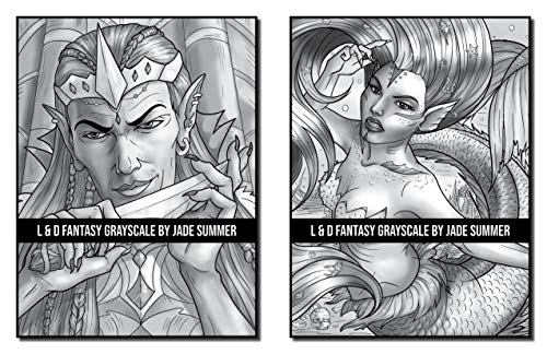 Light & Dark Fantasy: A Grayscale Coloring Book Collection with Beautiful Women, Magical Creatures, and Relaxing Fantasy Scenes (Grayscale Coloring Books)