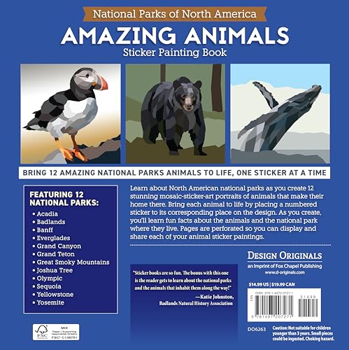 National Parks of North America Amazing Animals Sticker Painting Book: 12 Super Fun Paintings (Design Originals) Bison, Bear, Humpback Whale, Moose, Puffin, and More, with Up to 80 Stickers per Design