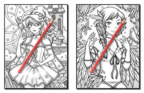 Kawaii Grayscale: An Adult Coloring Book with Beautiful Anime Portraits, Mythical Creatures, and Fantasy Scenes