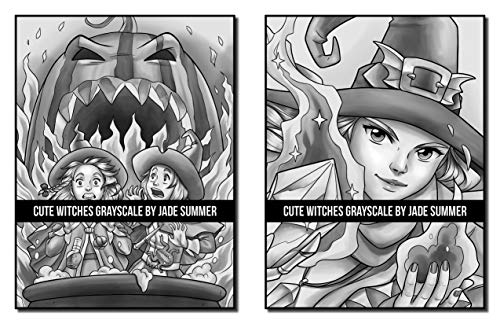 Cute Witches Grayscale: An Adult Coloring Book with Adorable Gothic Scenes, and Spooky Halloween Fun (Grayscale Coloring Books)