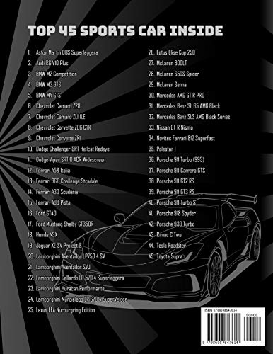 Sports Cars Coloring Book: A Collection of 45 Cool Supercars | Relaxation Coloring Pages for Kids, Adults, Boys, and Car Lovers