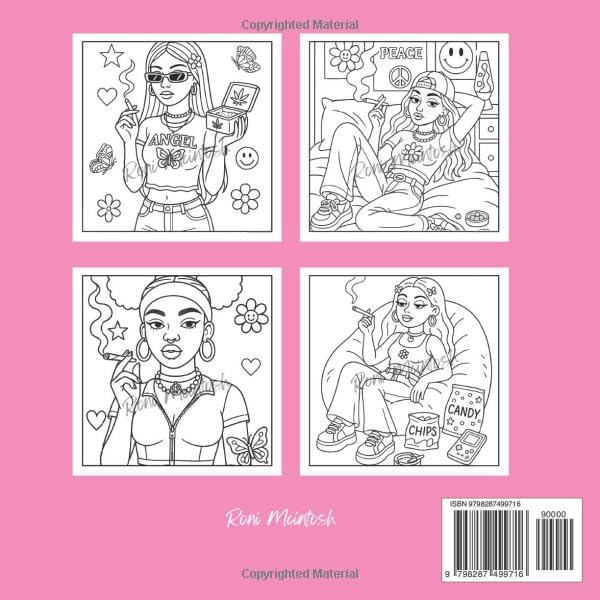 Puff Puff Pretty: Stoner Girl Coloring Book for Adults, Featuring 40 Cute and Y2K Inspired Designs for Relaxation and Stress Relief