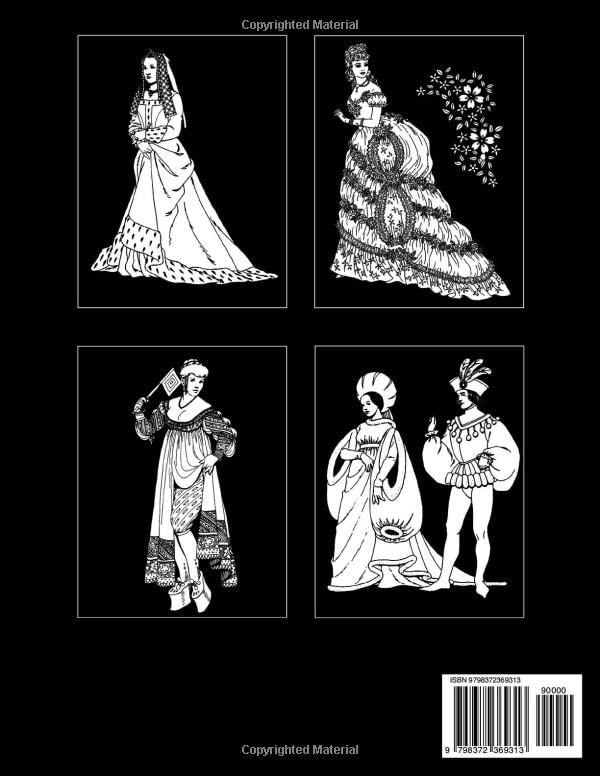 Midnight Victorian Gowns Coloring Book: Traditional Fashion Style Coloring Pages On Black Backgroud For Adults Relieving Stress & Relaxation