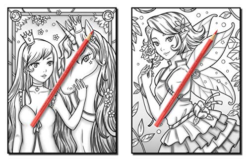 Kawaii Grayscale: An Adult Coloring Book with Beautiful Anime Portraits, Mythical Creatures, and Fantasy Scenes