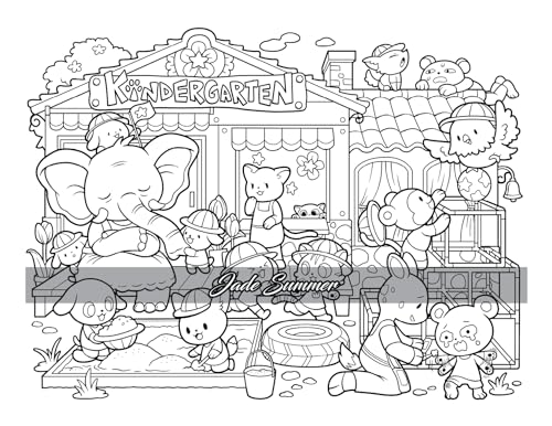 Kawaii Town: Coloring Book with Cute Animals, Tiny Buildings, and Playful Scenes for Stress Relief and Relaxation