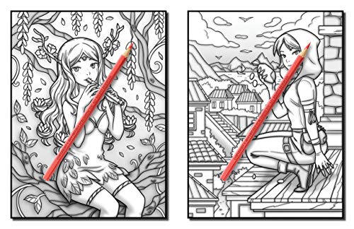 Kawaii Grayscale: An Adult Coloring Book with Beautiful Anime Portraits, Mythical Creatures, and Fantasy Scenes