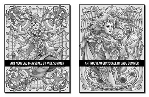 Art Nouveau Grayscale: An Adult Coloring Book with Fantasy Women, Mythical Creatures, and Detailed Designs for Relaxation (Grayscale Coloring Books)