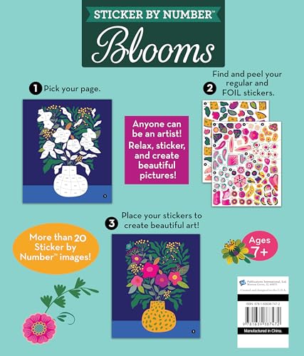 Brain Games - Sticker by Number: Blooms (24 Images to Sticker): Includes 2 Foil Sticker Sheets to Complete Each Image!