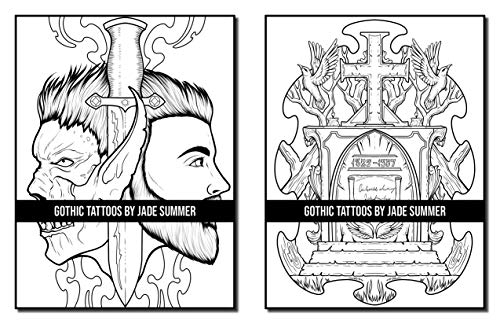 Gothic Tattoos: A Tattoo Coloring Book for Adults with Skulls, Animals, Flowers, and Dark Fantasy Scenes for Men and Women