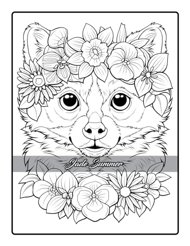 Flower Crown Animals: Coloring Book for Women and Teens with Adorable Animals and Beautiful Flowers for Stress Relief and Relaxation