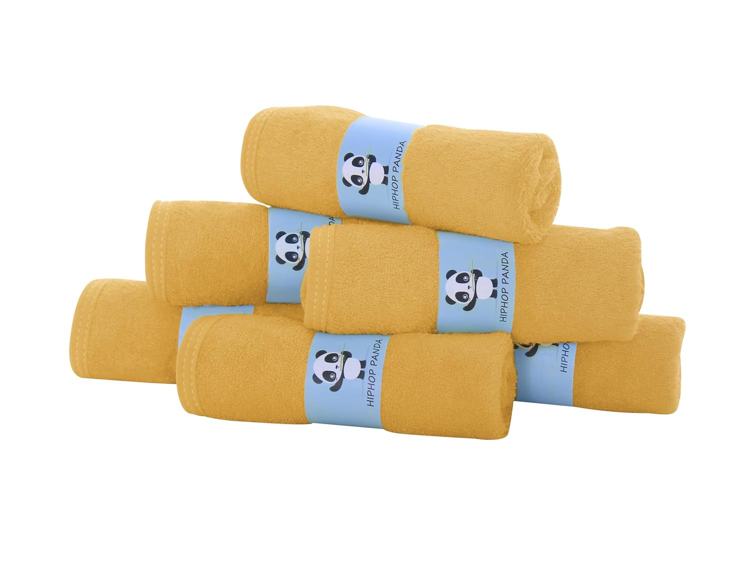 HIPHOP PANDA Baby Washcloths, Rayon Made from Bamboo - 2 Layer Ultra Soft Absorbent Newborn Bath Face Towel - Reusable Baby Wipes for Delicate Skin - Honey, 6 Pack