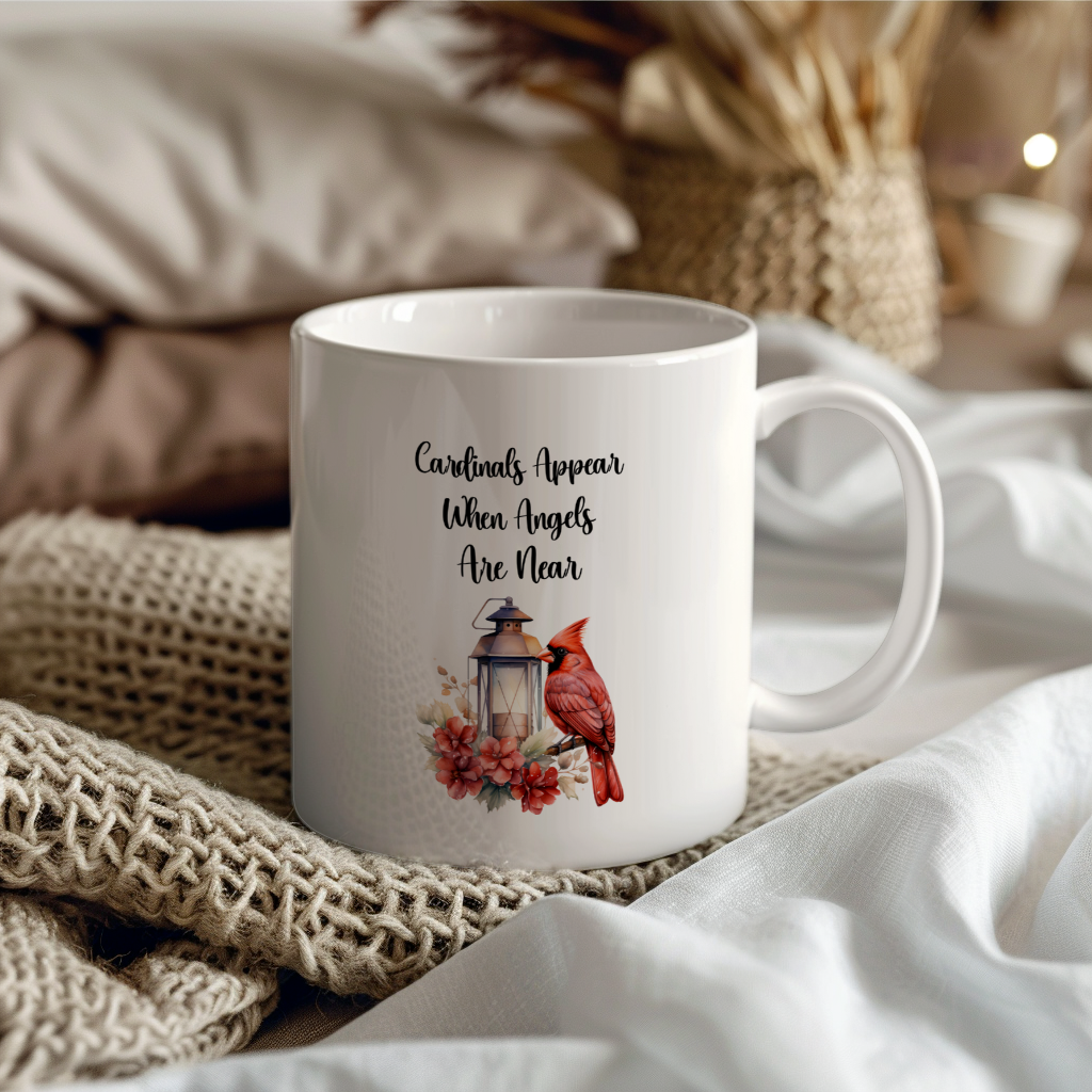 Red Cardinal Mug – "Cardinals Appear When Angels Are Near," 11oz or 15oz Ceramic Christmas Coffee Mug Gift for Cardinal Lovers
