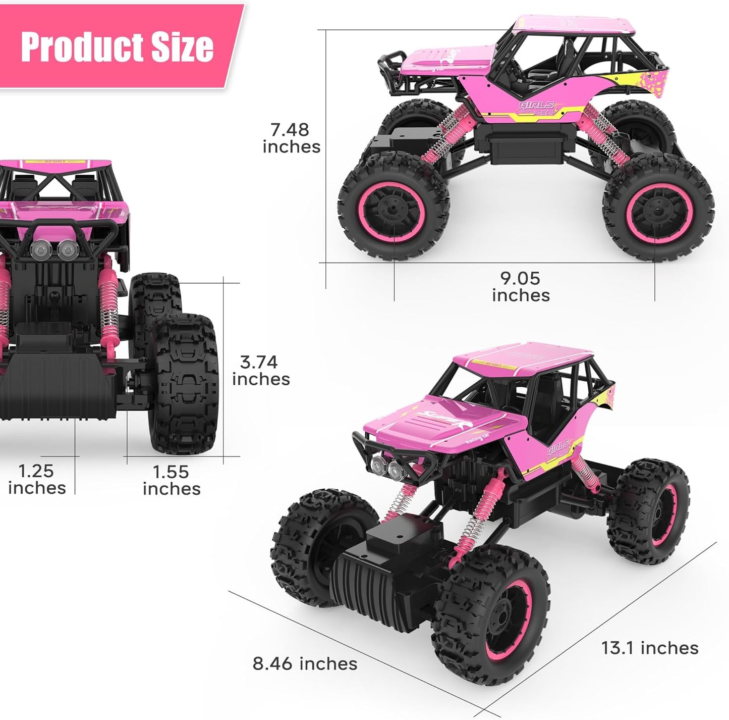 1:12 RC Monster Truck - 4WD Off-Road Remote Control Car, Dual Motors, Headlights, Rechargeable, Gift for Boys & Girls