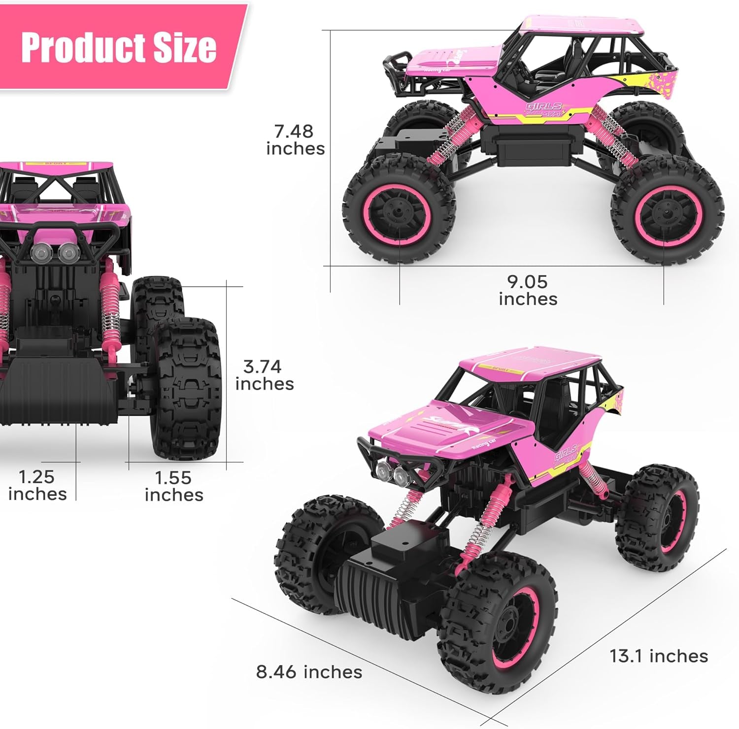 1:12 RC Monster Truck - 4WD Off-Road Remote Control Car, Dual Motors, Headlights, Rechargeable, Gift for Boys & Girls