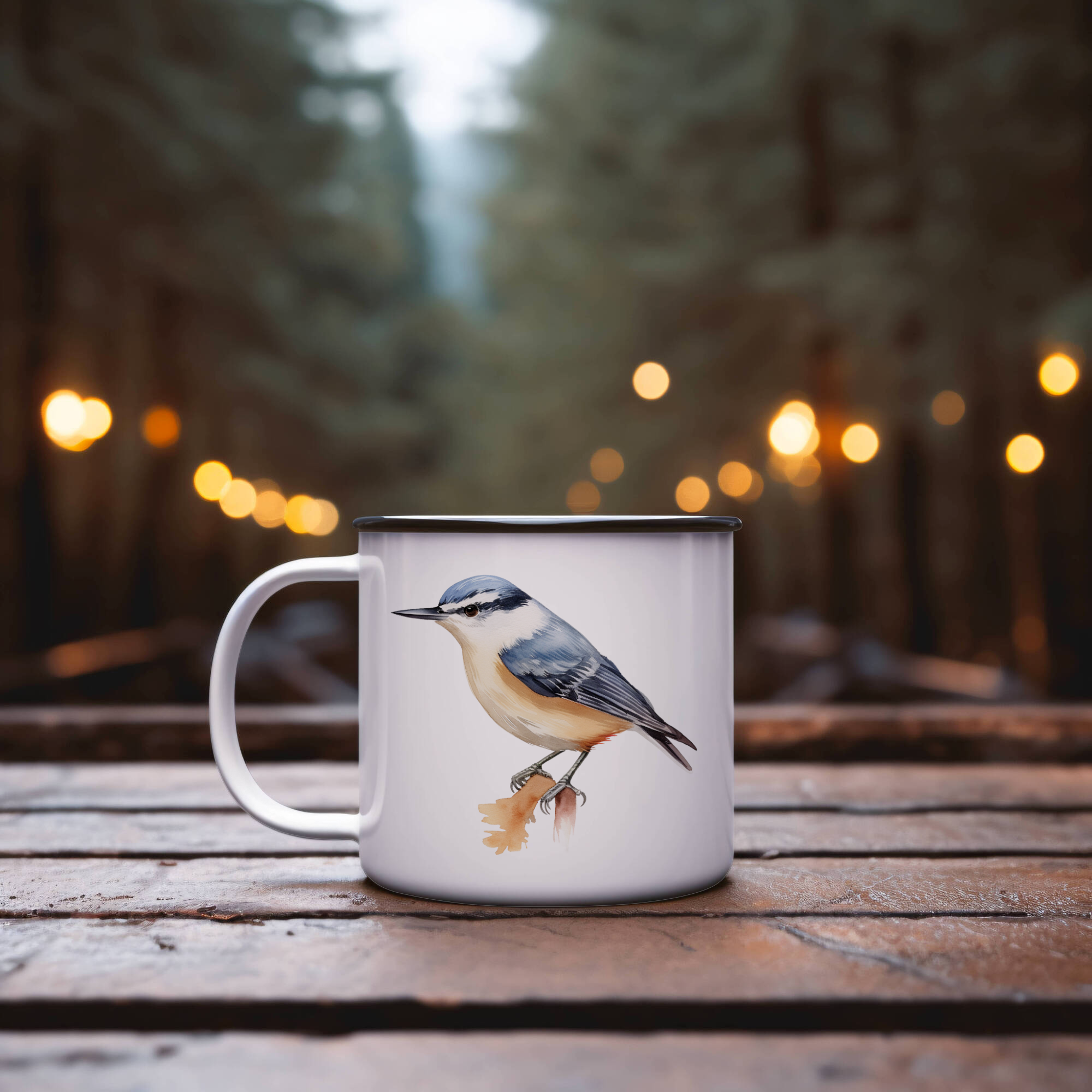 Bird Watching Mug, Chestnut Vented Nuthatch Song Bird Camping Mug, 12oz Camping Mug, White Stainless Steel Cup with Handle