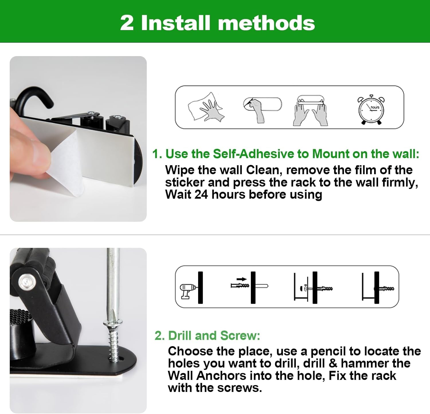 Voze 5 Racks and 4 Hooks Mop and Broom Holder Wall Mount, Self Adhesive Heavy Duty Broom Hanger Organizer Storage Tool Racks for Kitchen Garden Laundry Garage Black