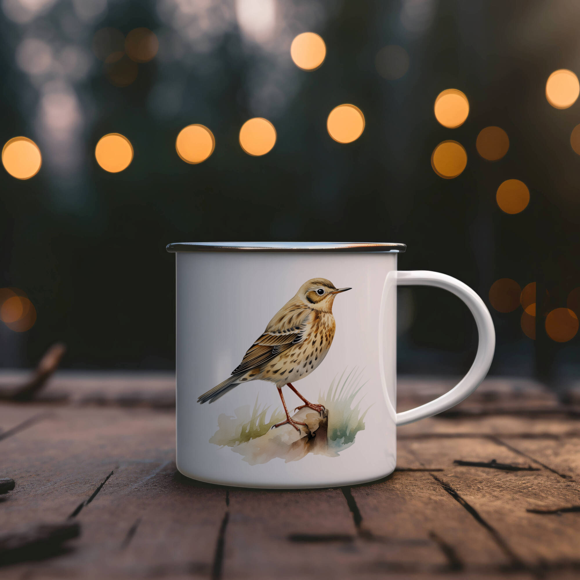 Bird Watching Mug, Meadow Pipit Song Bird Camping Mug, 12oz Camping Mug, White Stainless Steel Cup with Handle