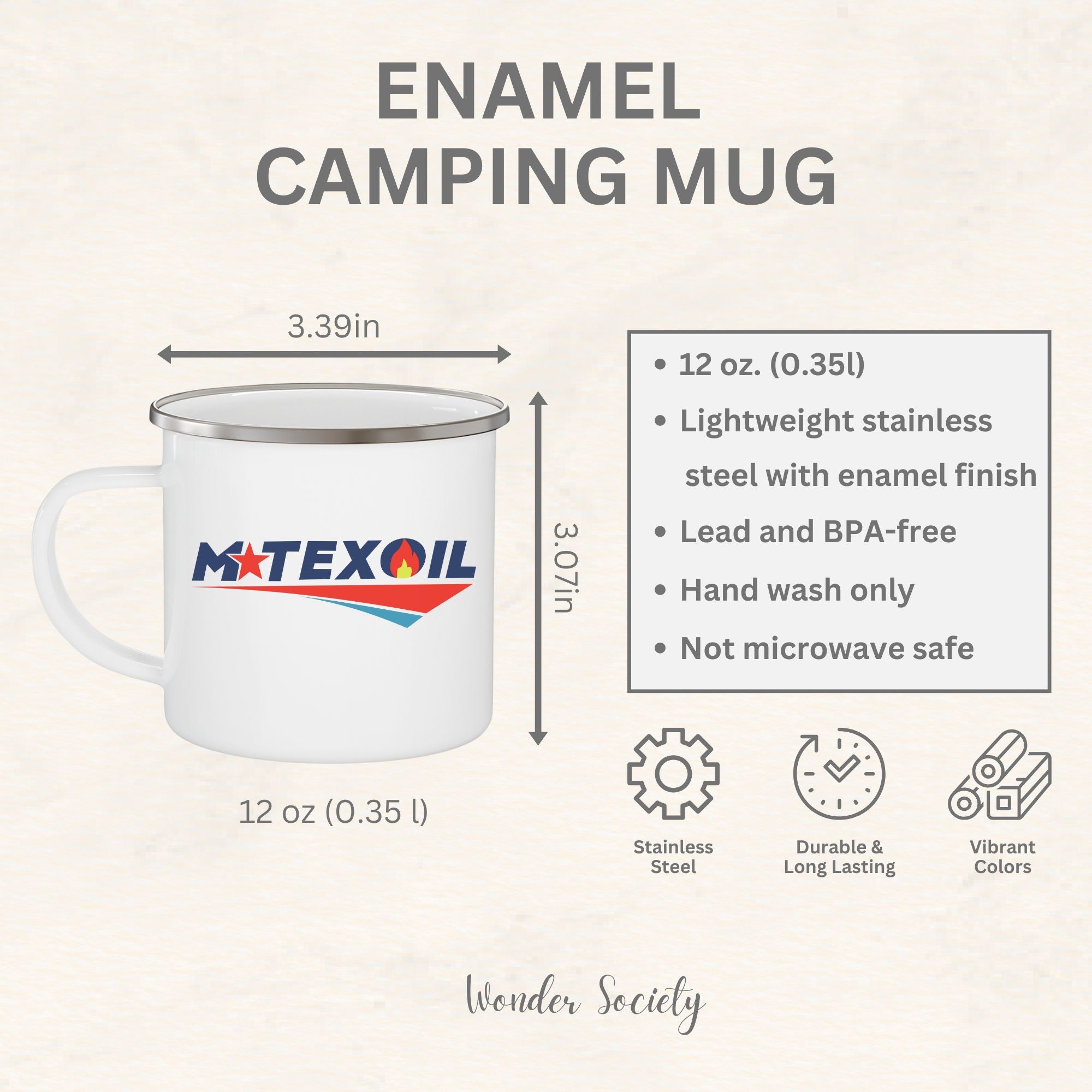Mtex Oil Camping Mug, 12Oz Steel Enamel Coffee Cup
