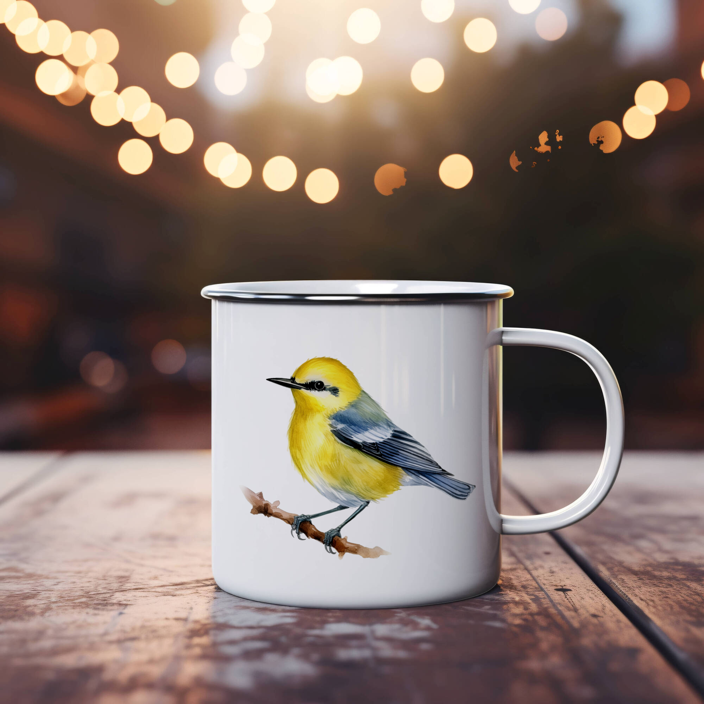 Bird Watching Mug, Blue Winged Warbler Song Bird Camping Mug, 12oz Camping Mug, White Stainless Steel Cup with Handle
