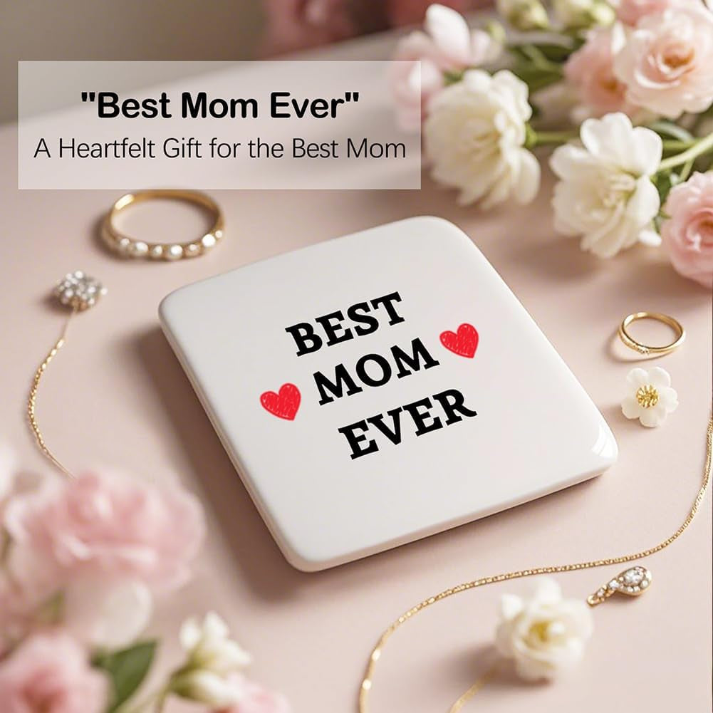 Best Mom Gifts from Daughter Son - Mothers Day Birthday Christmas Valentine Gifts for Mom Jewelry Tray Ring Holder Trinket Dish with I Love You Heart Necklace