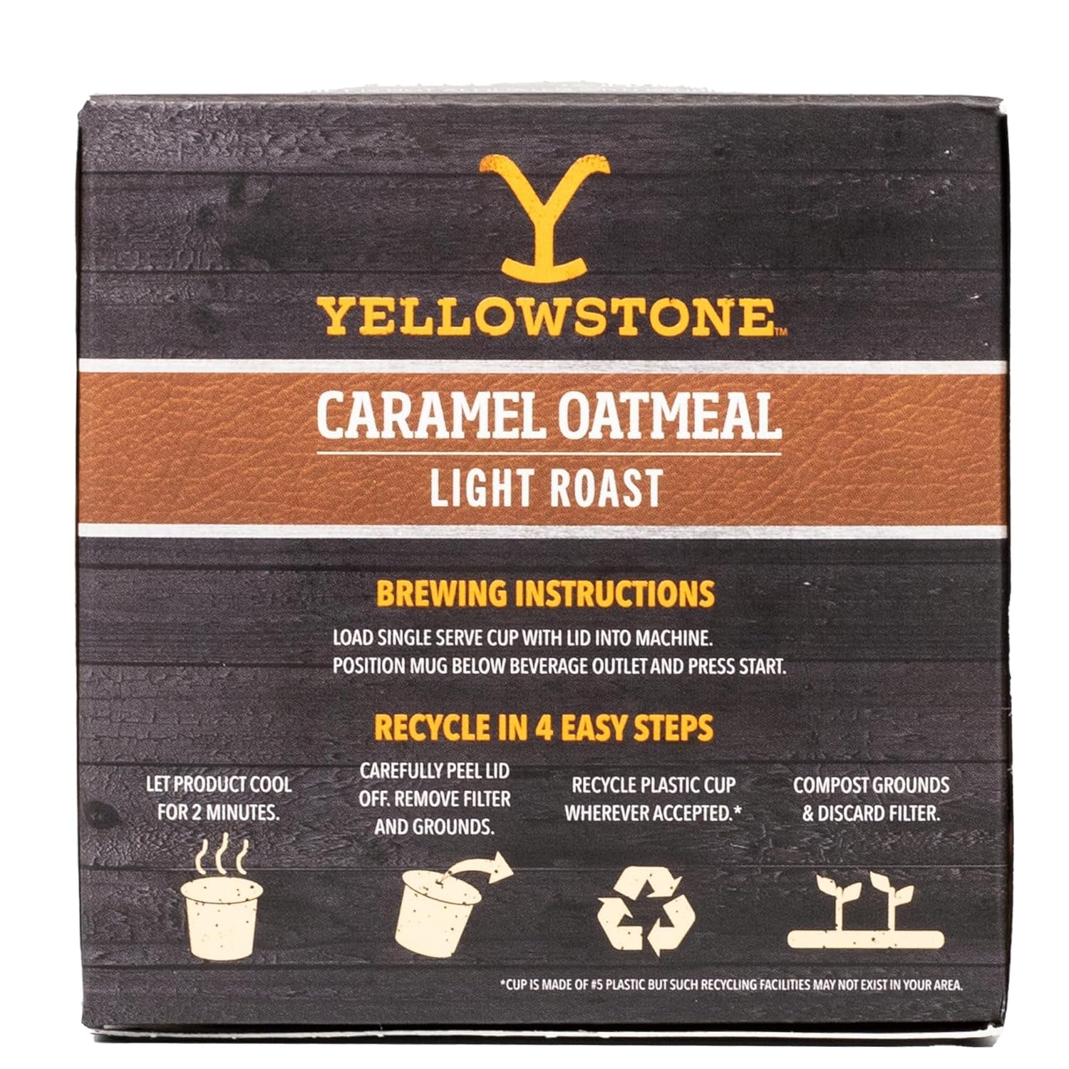 Yellowstone Caramel Oatmeal Light Roast Coffee, Single Serve Recyclable Pods/Cups, 100% Arabica Beans, 12 Count