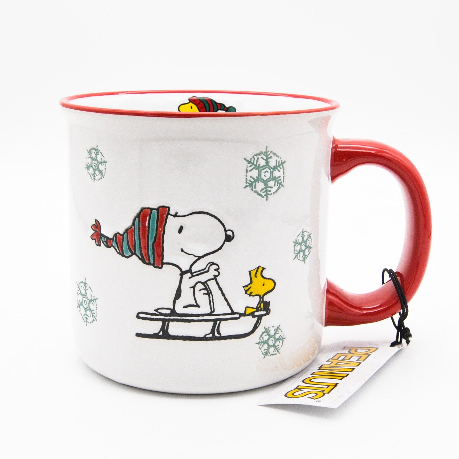 Peanuts Holiday Mug, Snoopy and Woodstock in Sleigh 20oz Ceramic Coffee Cup, Gift For Peanuts Collectors