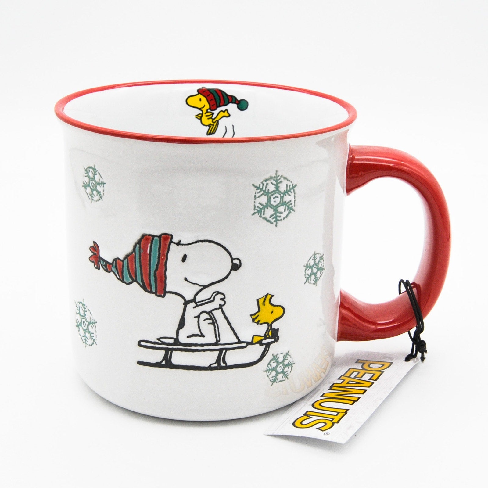Peanuts Holiday Mug, Snoopy and Woodstock in Sleigh 20oz Ceramic Coffee Cup, Gift For Peanuts Collectors