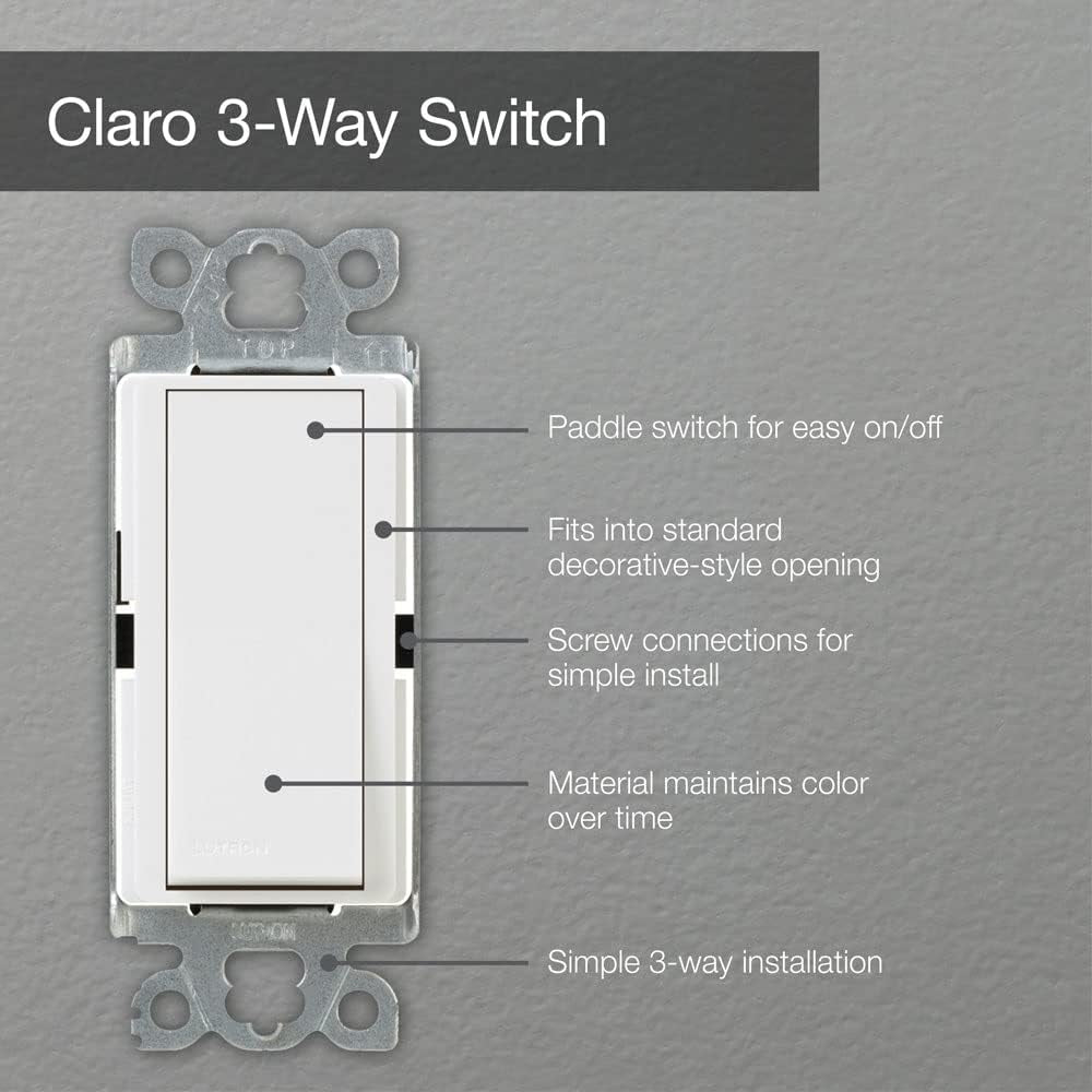 Lutron Claro On/Off Switch, 15-Amp/3-Way, CA-3PS-AL, Almond