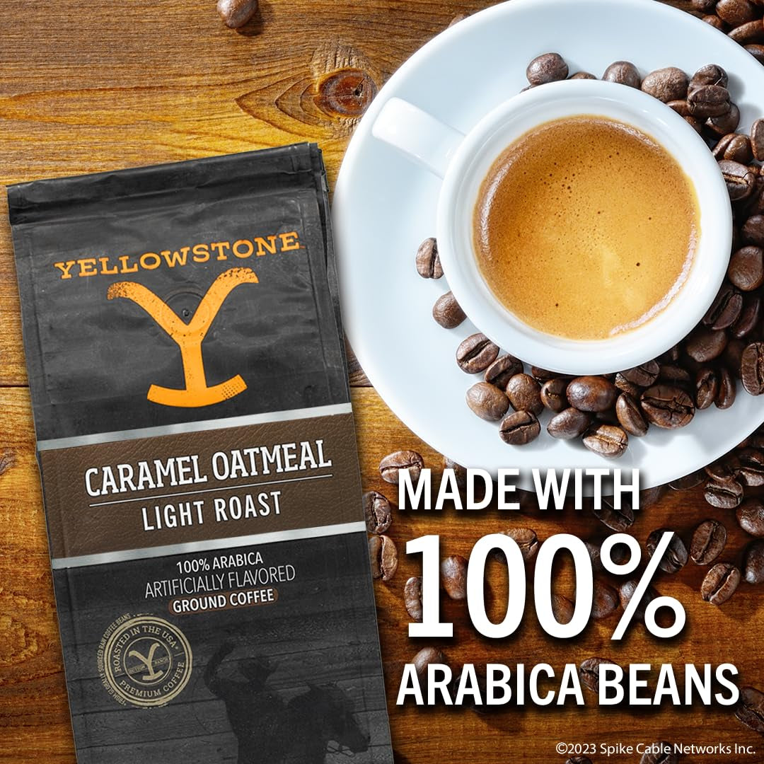 Yellowstone Caramel Oatmeal Light Roast Coffee,100% Arabica Ground Coffee, 12 Oz.