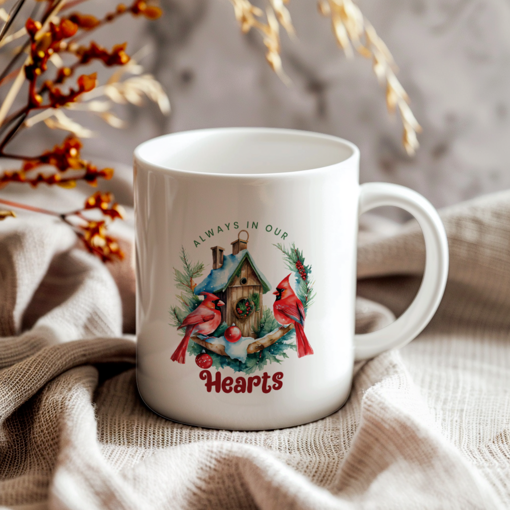Red Cardinal Mug – Northern Red Cardinal Christmas Mug with Heartfelt Message, 11oz or 15oz White Ceramic Coffee Cup