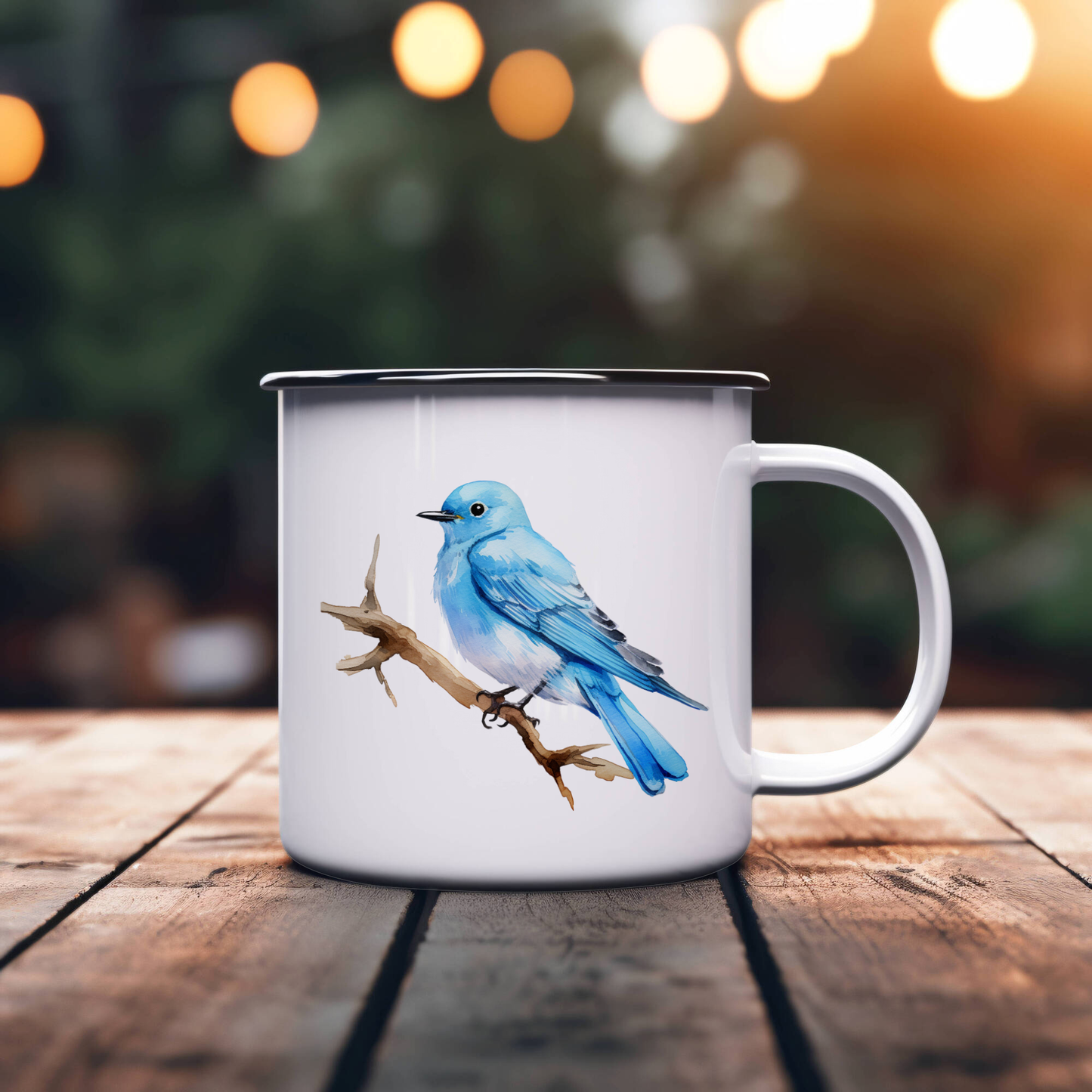 Bird Watching Mug, Mountain Bluebird Song Bird Camping Mug, 12oz Camping Mug, White Stainless Steel Cup with Handle