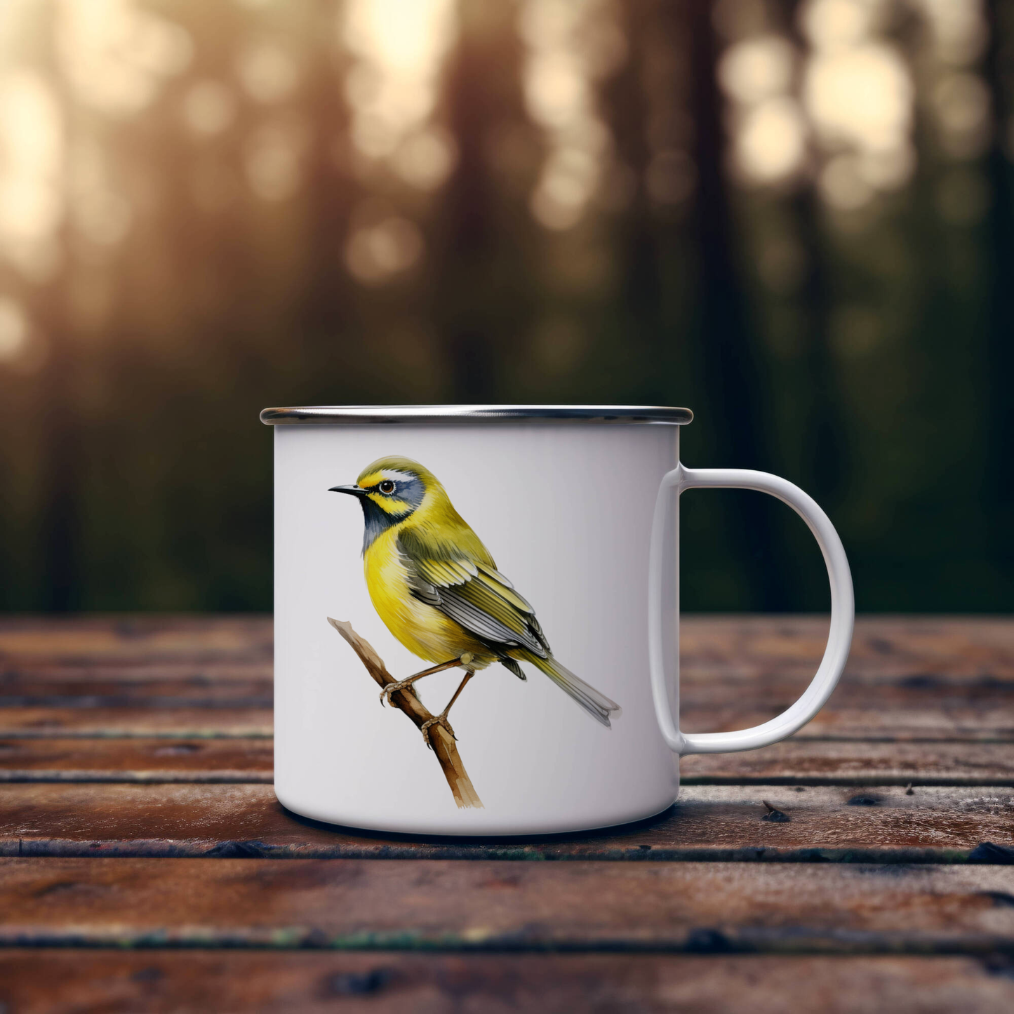 Bird Watching Mug, Hooded Warbler Song Bird Camping Mug, 12oz Camping Mug, White Stainless Steel Cup with Handle