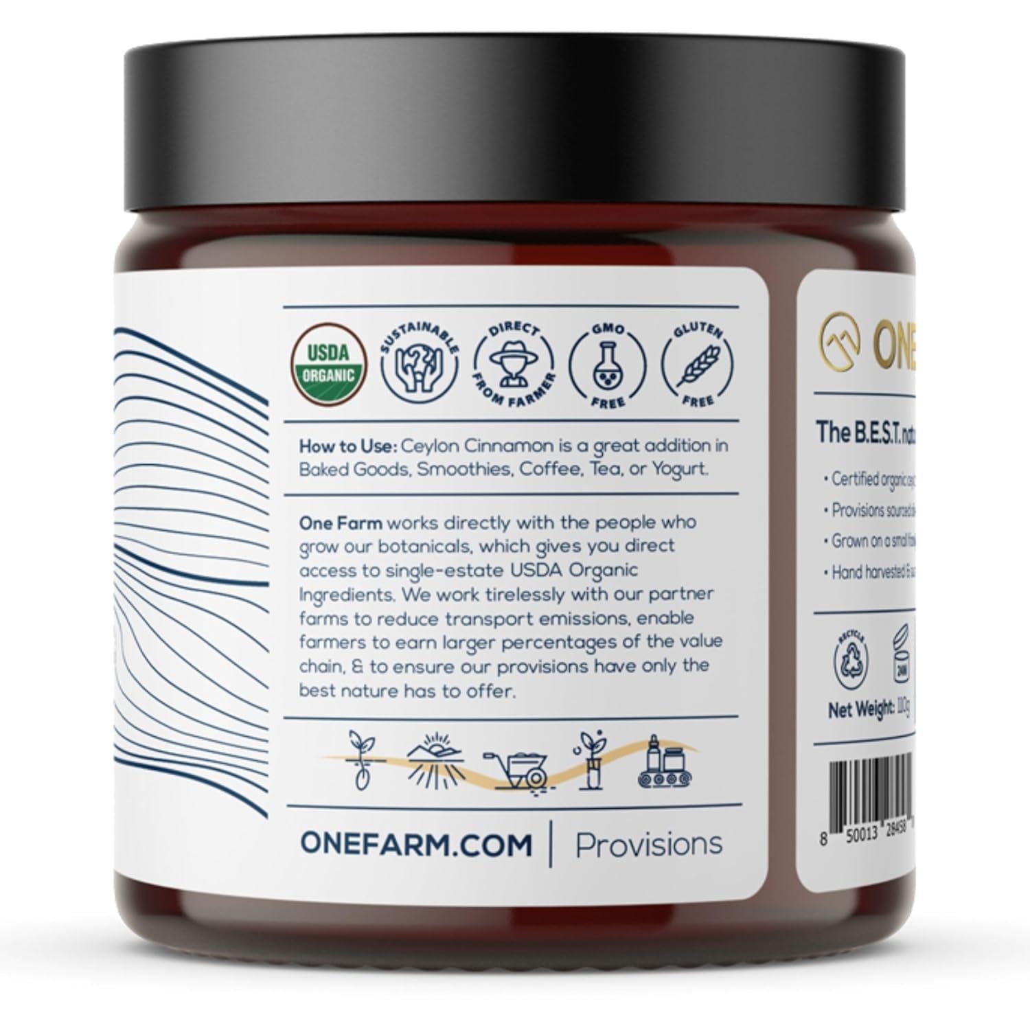 Organic Ceylon Cinnamon, Single Estate, Freshly Ground Premium Sri Lanka Cinnamon, Non-Gmo, Fair-Trade & Gluten Free in Resealable Jar for Cooking, Smoothies, Coffee & Tea