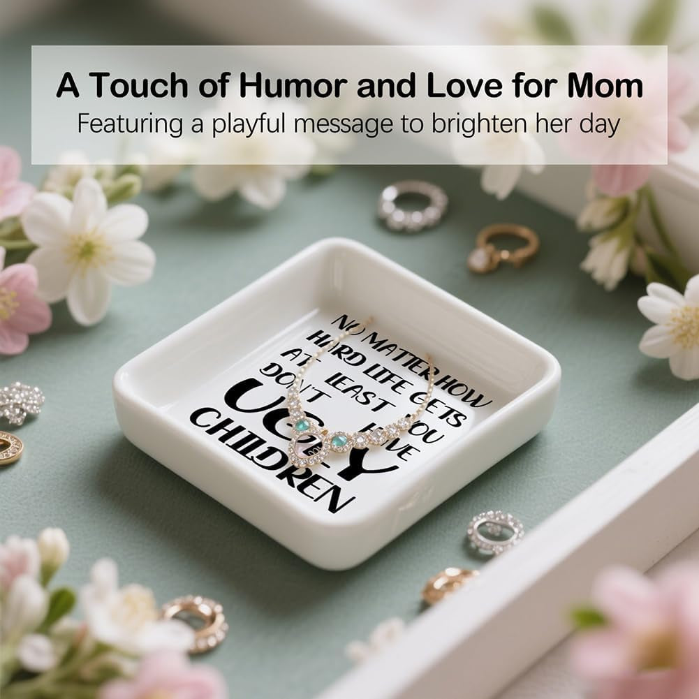 Best Mom Gifts from Daughter Son - Mothers Day Birthday Christmas Valentine Gifts for Mom Jewelry Tray Ring Holder Trinket Dish with I Love You Heart Necklace